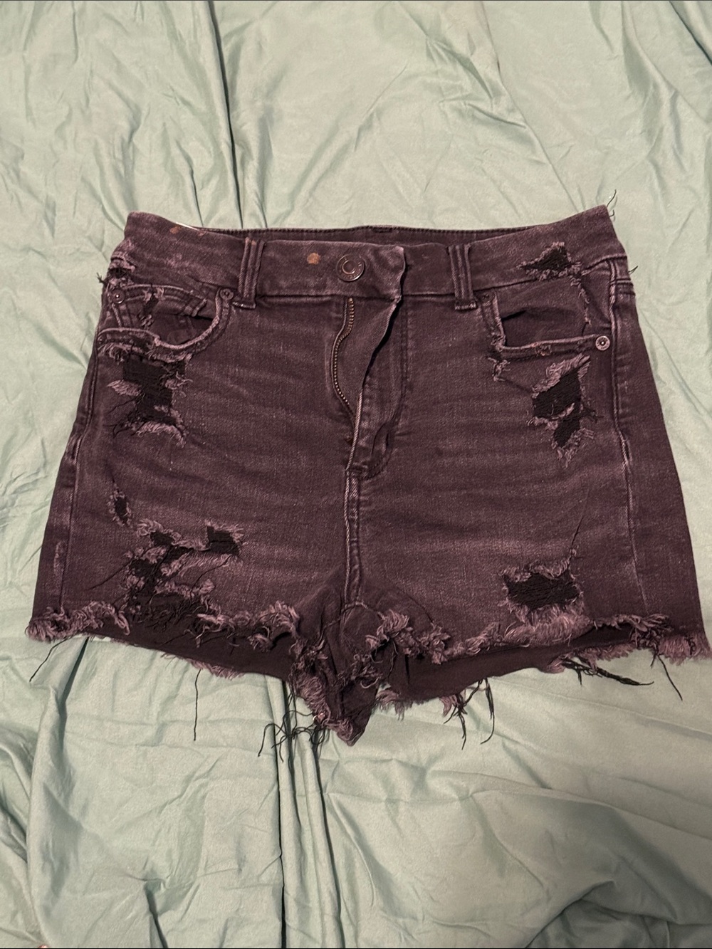 Distressed High-Rise Black Denim Shorts